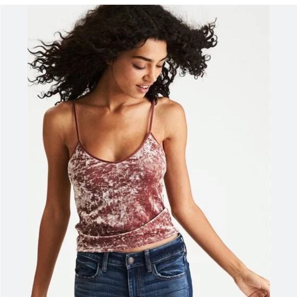 American Eagle Outfitters Tops - AMERICAN EAGLE Cropped Purple Velvet Tank Top Size M